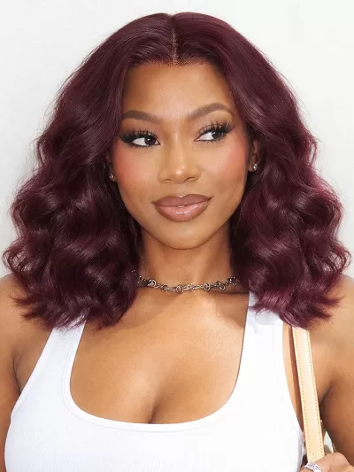 Dark Plum 99J Color Wig Loose Wave Minimalist HD Lace Glueless Mid Part Short Wig Pre-cut Lace