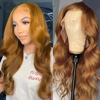27# Honey Blonde Lace Front Wigs 30Inch Body Wave Colored Wigs 13x4 HD Transparent Front Wigs