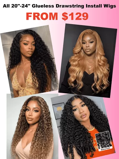 7x5/ 13x4 Bye Bye Slip Glueless Drawstring Natural black/Gloden Highlight Curly/ Water Wave/ Loose Wave Wigs