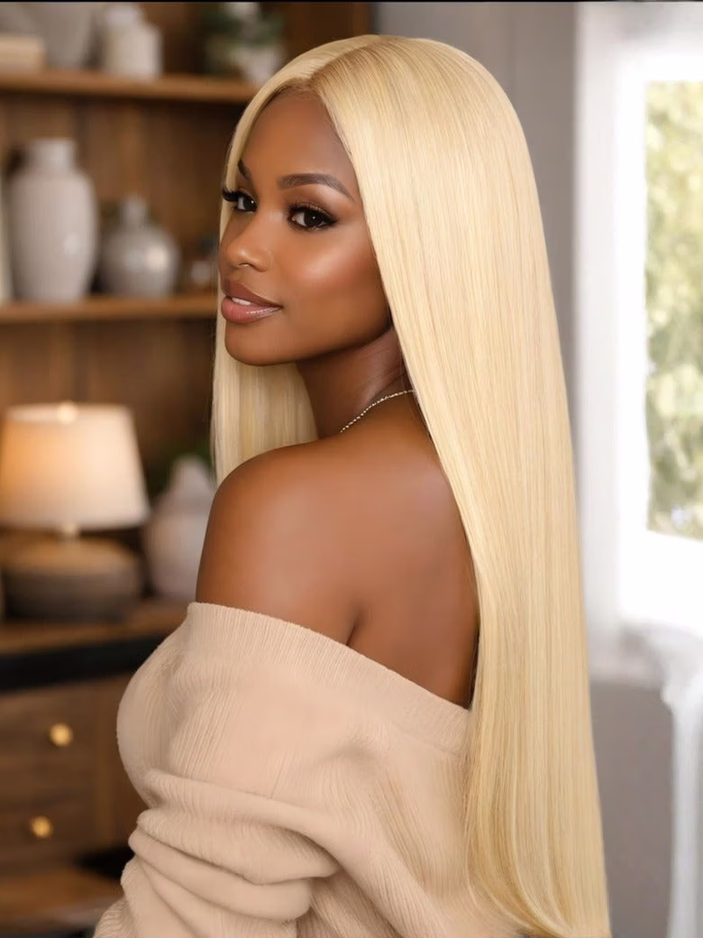 Full Lace 180% Density Silky Straight 613 Blonde Human Hair Wig