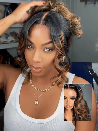 Balayage Highlight 7x5 Body Wave Pre Cut Lace Frontal Wigs With Invisi Drawstring