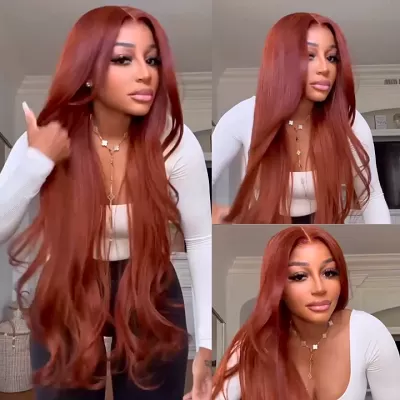 Body Wave Glueless Reddish Brown Wear Go 6*4 Lace Closure Wigs