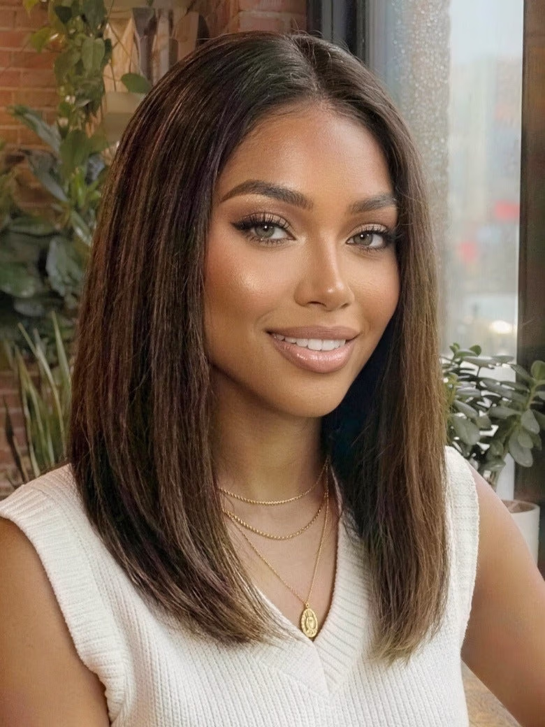 7x5 Pre Cut Balayage #1b/30 Highlight Yaki Straight Lace Wig With Invisi Drawstring