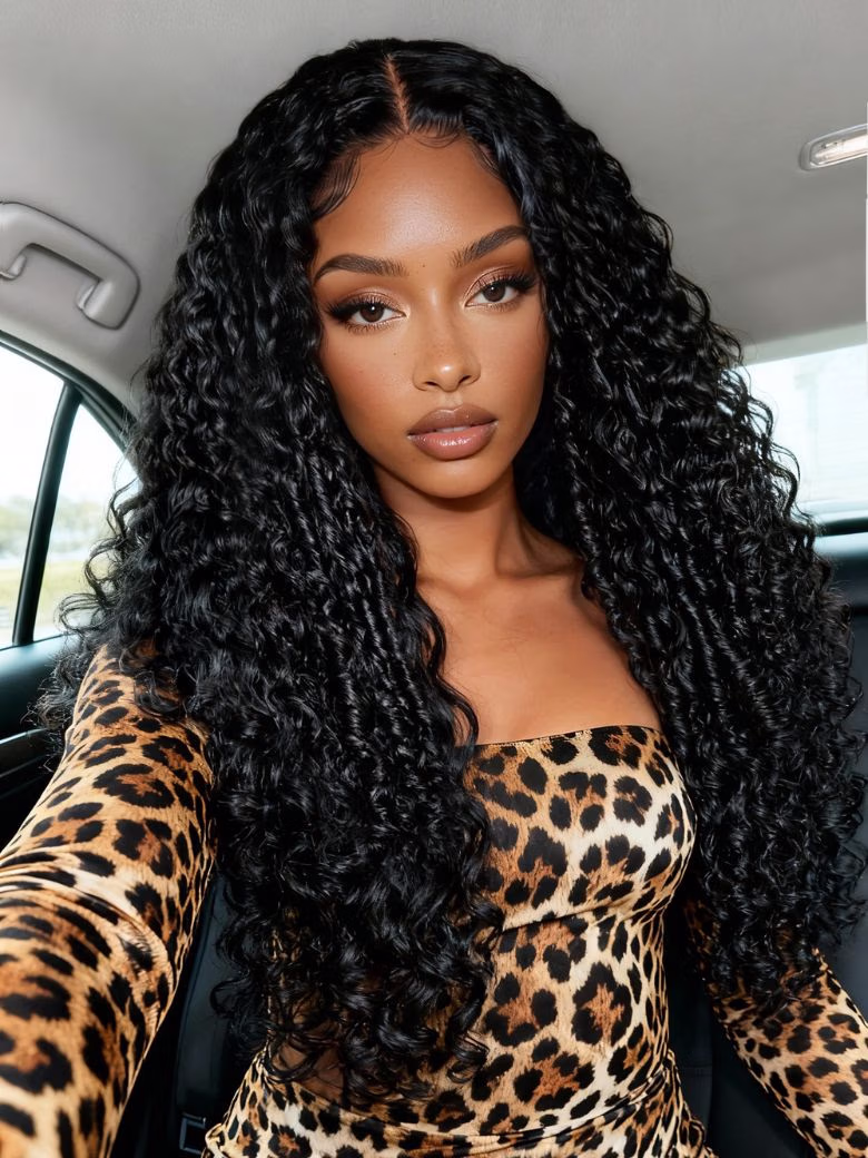 7x5 Pre Cut 4D Mixed Texture Burmese Curls Tight Water Wave Lace Part Wig With Finger Coil Ends