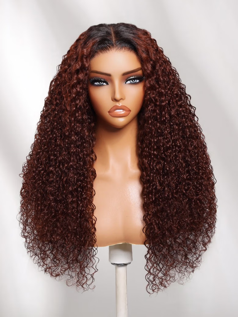 13x4 Pre Everything Auburn Red With dark roots Bouncy Curly Lace Frontal Wig With Invisi Drawstring