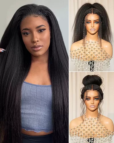 Arabella 3D Lace Half Wig Yaki Straight Wig Natural Black Breathable & Security