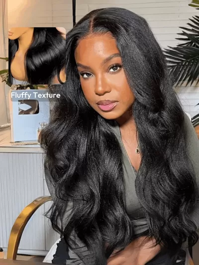 UNice Bye-Bye Knots 7x5 Natural Lace & V Part Black Yaki Wig with Soft Layers & Pre-Plucked Hairline 150% Density