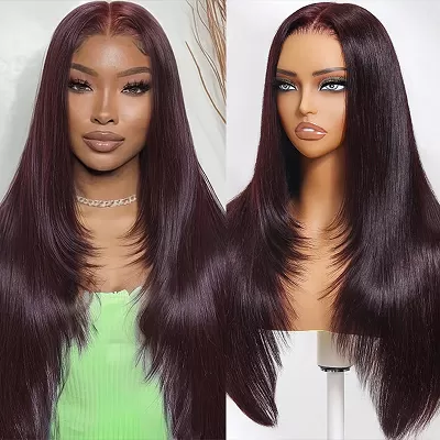 Ishow Black Cherry Layered Cut Glueless Wig Straight/Body Wave 13x4 Lace Front Human Hair Wigs Ready To Wear 5x5 Lace