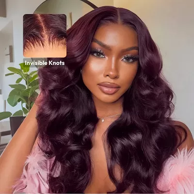 Pre-plucked Hairline Double Drawn Cherry Burgundy Glueless HD Lace Wig - 200% Density