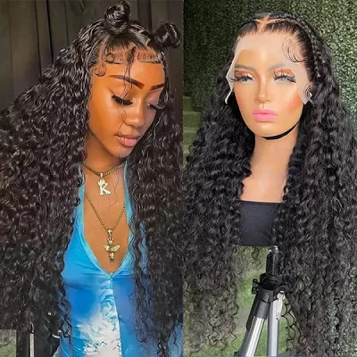Overnight Shipping Human Hair Wigs HD Lace Frontal Wig Water Wave Long 34 Inch Wigs