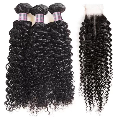 Brazilian Curly Wave 100% Human Hair Bundles With 2*4 Closure Swiss Lace