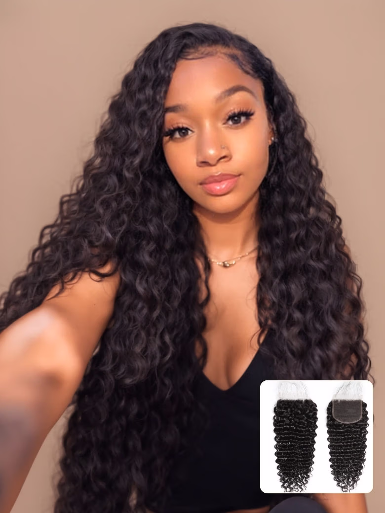 1 Pc 5x5 HD Lace Closure Deep Wave Hair Deep Parting Transparent Lace Closure Invisible Knots Human Hair Closure