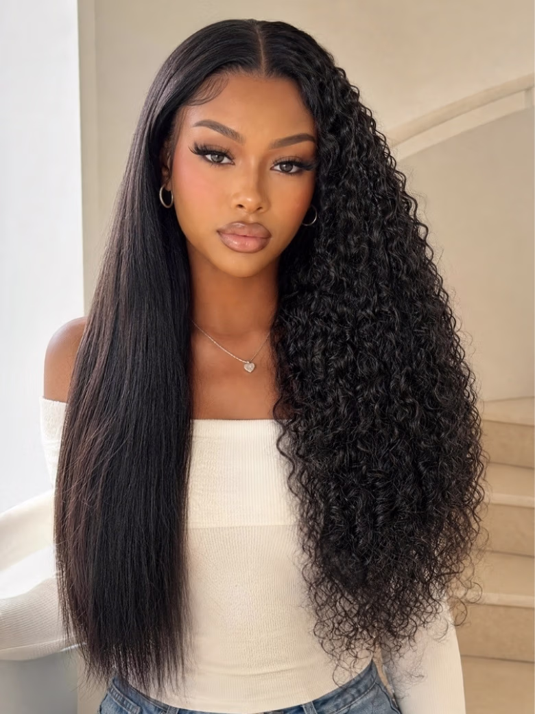 Upgrade New V Part Wet & Curly 2 in 1 Straight to Curly Glueless Human Hair Wigs