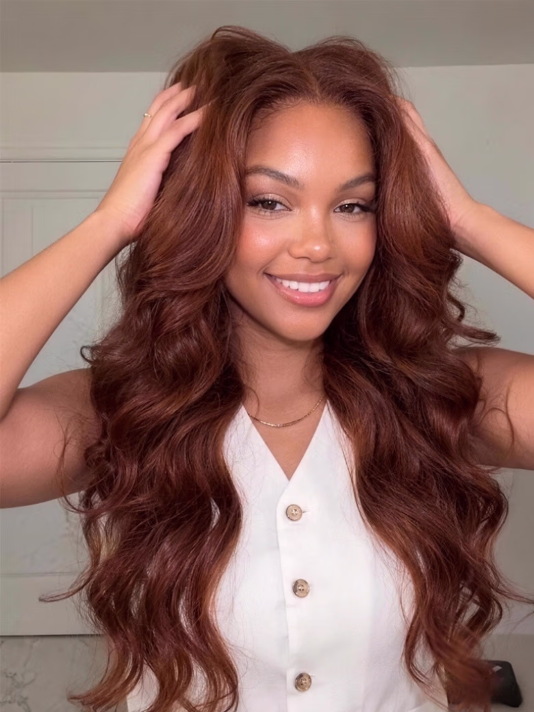 Copper Auburn Brown Body Wave 7x5 Bye Bye Knots With No Slip Colored Wig