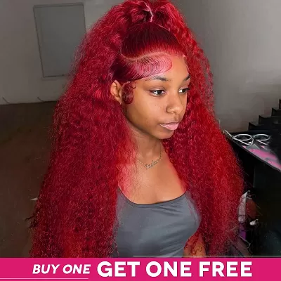 Put On Go Pre-Plucked Red Color Deep Wave/Straight 13x4 Lace Frontal Glueless Wig Beginner Friendly Colored