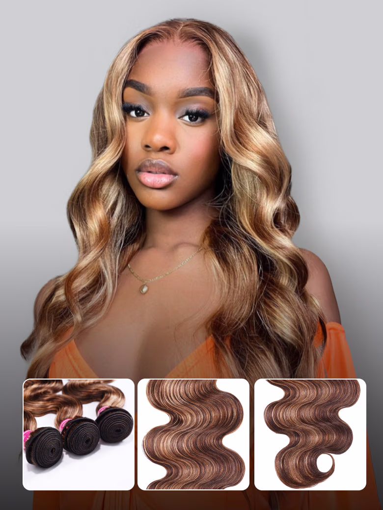 Ombre Blonde Highlight Body Wave 3 Bundles Human Hair Weave Extensions