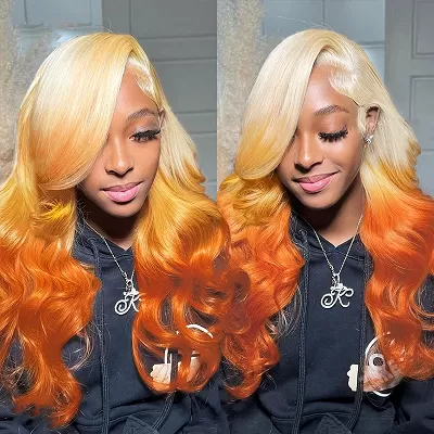 Ishow Ombre Blonde Ginger Color Body Wave Human Hair Glueless HD Lace Frontal Wig Pre Plucked