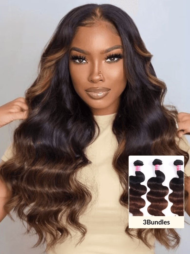 Body Wave 2/3/4Pcs Virgin Hair Extensions With Black to Chestnut Brown Ombre Bundles