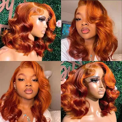 Ginger Orange Hair Lace Frontal Wig Body Wave Hair Bob Wigs With Bady Hair