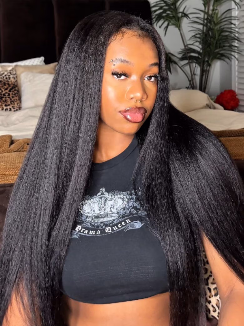 Yaki Straight Pull & Go Glueless Pre-cut 7x5 Bye Bye Knots Lace Wig With Bleach Knots