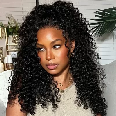 Outre Dominican Curly Deep Curly Snug Fit 360 Invisible Strap Glueless Pre-Bleached And Pre-Cut Lace Human Hair Wig