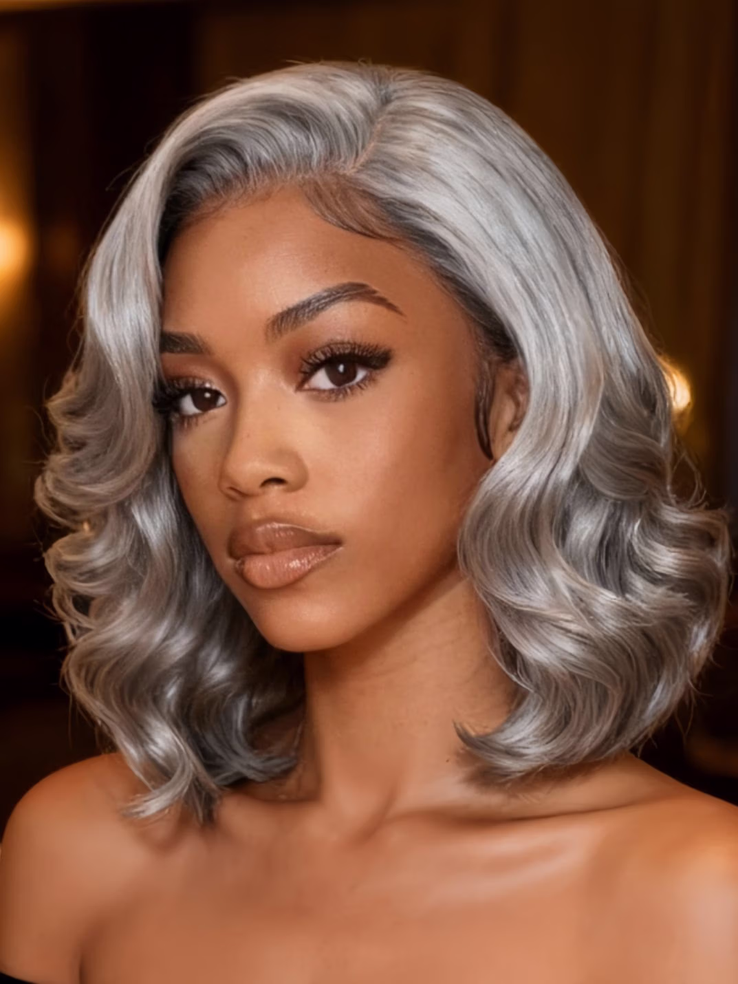 Salt and Pepper Layered Bob Minimalist Lace 6.5*5*1.5 Side Part Grey Wig