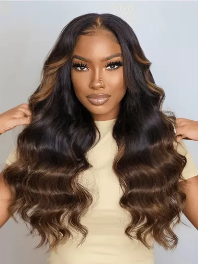 Bye Bye Knots Wig 7x5 Lace Black to Chestnut Brown Ombre Loose Wave Wig With Bleached Knots 150% Density